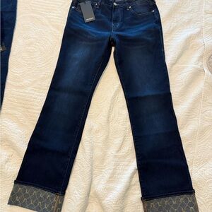 True Religion Dark Blue bootcut Jeans with Patterned Cuffs